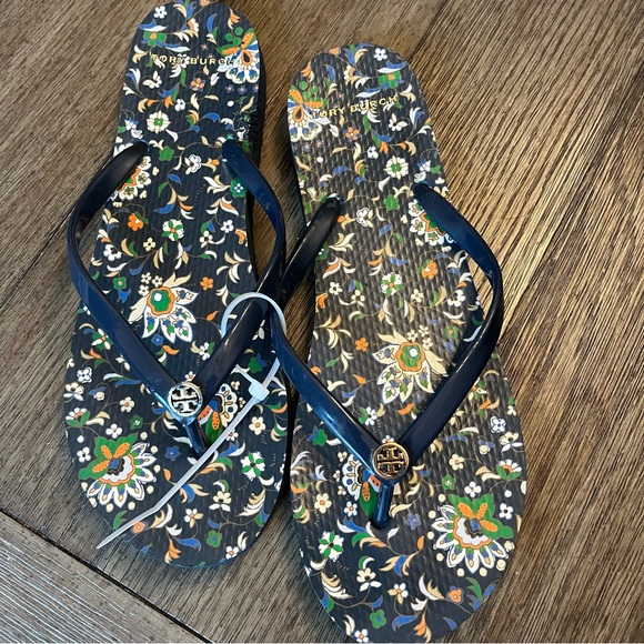 Tory Burch Shoes - Tory Burch blue floral flip flops